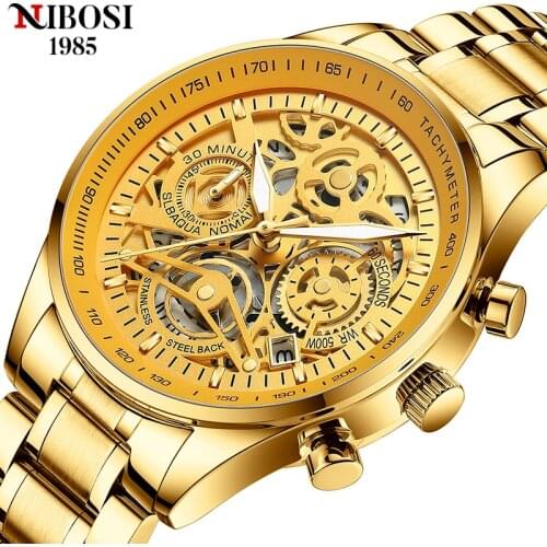 NIBOSI New Gold Mens Watches Top Luxury Brand Busines Men Quartz Wristwatch Sports Water Male Waterproof Steel Relogio Masculino