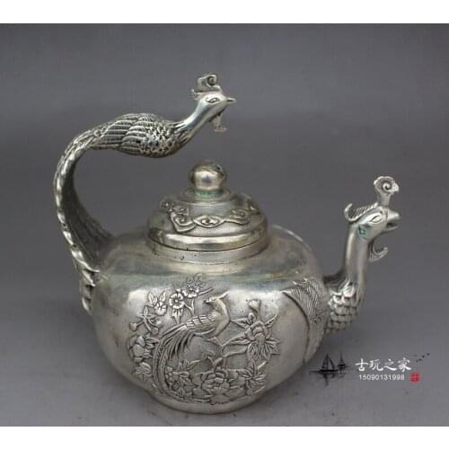 Very rare Qing Dynasty silve teapot,phoneix,Free shipping