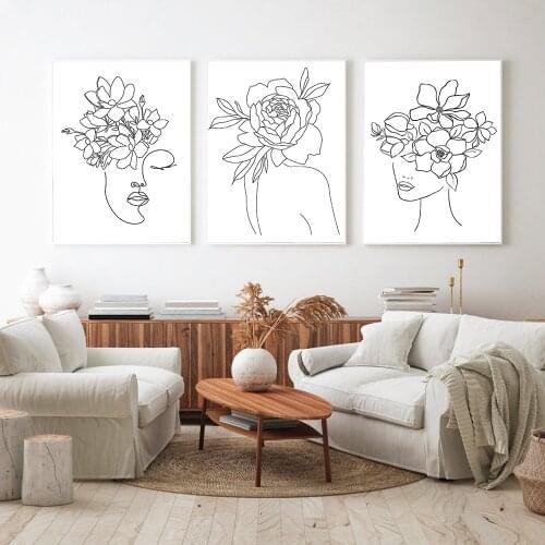 Simplicity Line Drawing Posters and Prints Black White Abstract Flower Woman Artwork Canvas Painting Wall Art Picture Home Decor