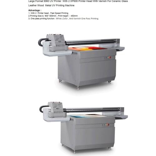 Large Format 9060 UV Printer With 2 XP600 Printer Head With Varnish For Ceramic Glass Leather Wood Metal UV Printing Machine