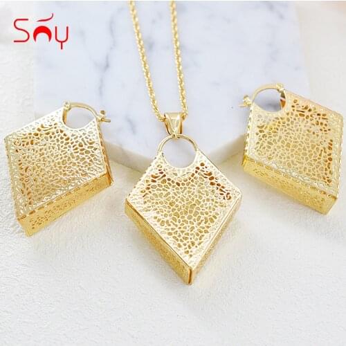Sunny Jewelry Ethnic Jewelry Sets Earrings Pendant Necklace For Women Geometric Jewelry For Engagement Flower Pattern Jewelry