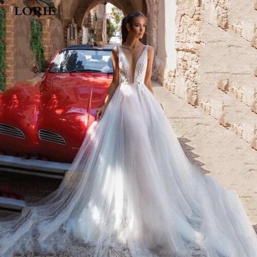 LORIE Boho Wedding Dress A Line Sexy V Neck Appliques Lace Bridal Gowns Vestidos de novia 2020 Wedding Gowns Custom Made