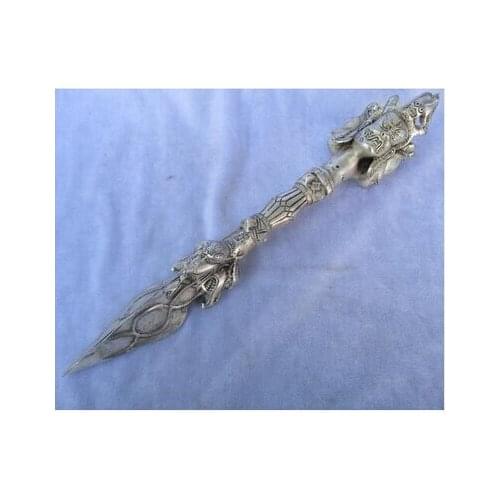 Tibetano Budista Cobre Espada, cabeza Tallada/Dagger estatua tibetano Ritual, largo pulgadas China wholesale factory BRAAS Arts