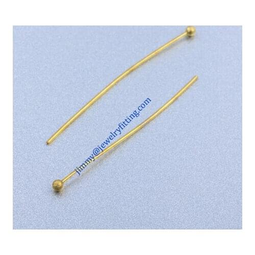 All kinds of jewelry findings wholesale Raw brass metal Ball Pins 0.6*36mm with 2mm beads