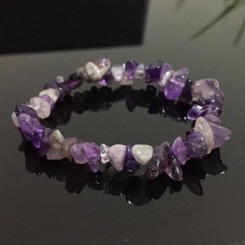 Women Bracelets Healing Balance Nuggets Natural Amethysts Purple Crystal Chip Stone Beads Meditation Jewelry Quartz Bracelets