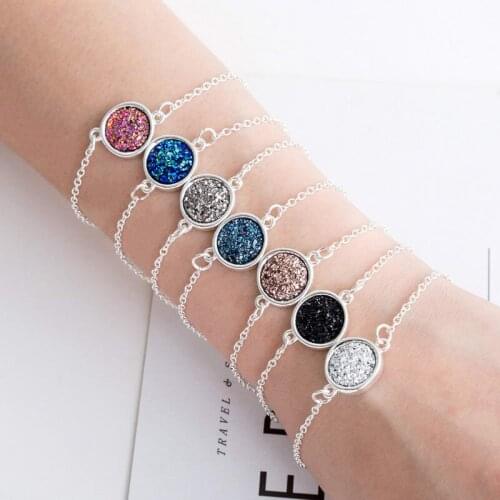 ZWPON Geometric Round Circle Drusy Druzy Bracelets for Women Corcle Shinning Drusy Bracelet for Woman Match Jewelry