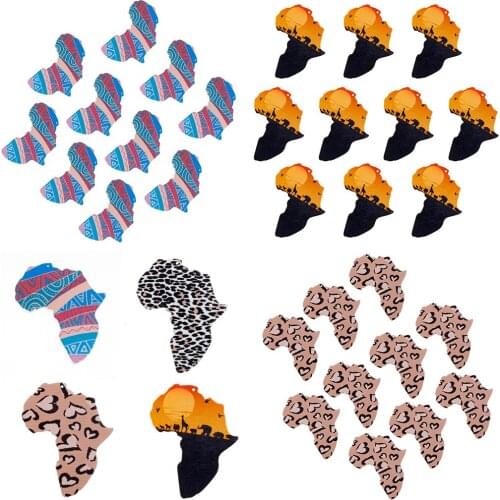 10pcs Bulk Africian Map Cutout Wooden Dangle Beads for DIY Findings Supplies Handcraft Making Accessories