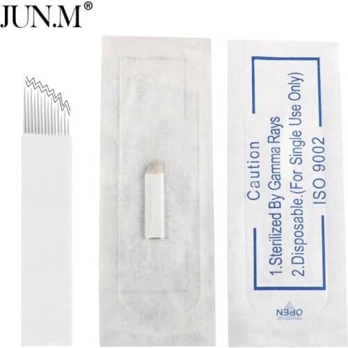 100 PCS 14Pin Permanent Makeup Manual Eyebrow Tattoo Needles High Low Blade For 3D Embroidery Microblading Tattoo Pen Machine