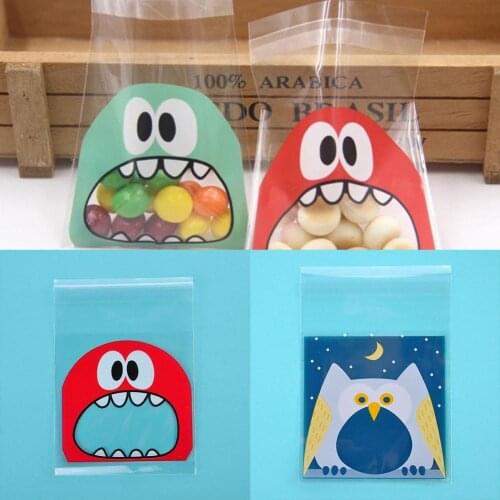 100 Pcs 7*7 cm Baking packaging thick transparent self-adhesive bag Cute Cookie Biscuit Plastic Gift Sweet Candy