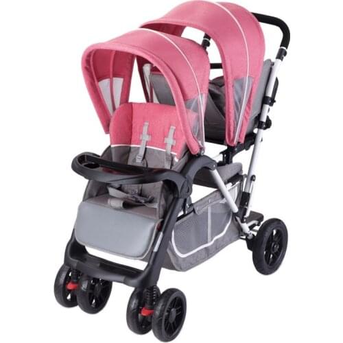 2020 babyfond Twin baby strollers can sit high landscape umbrella folding four wheel double stroller High quality trolley