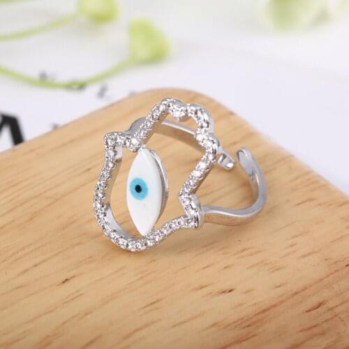 2020 Best Selling Personalized Gold Plating Devil Eyes Ring Open Adjustable Inlay CZ Blue shell Eyes Finger Ring