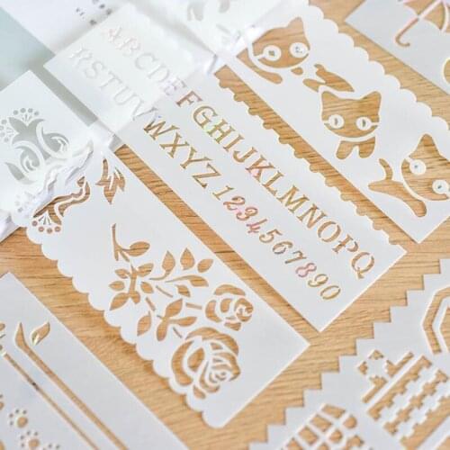 8Pcs/Set r10 w27 Art Learning Painting Mold w51 Lovely Craft Template Flower Plate w17 Kids Stencil Ruler