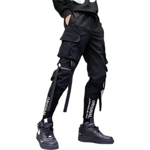 Streetwear Ribbons Pockets Harem Pants Men Spring Summer Casual Sweatpants Hip Hop Joggers Slim Fit Black Men Pencil Pants S-3XL