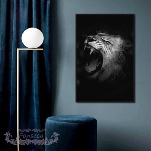 Black Grey Animals Canvas Painting Tiger Lion Swan Turtle Posters and Prints Abstract Wall Art Pictures for Living Room