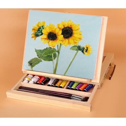 Wooden Easel Painting Easel Artist Desk Easel Portable Miniature Desk Folding Easel Table Box Oil Paint Accessories Art Supplies
