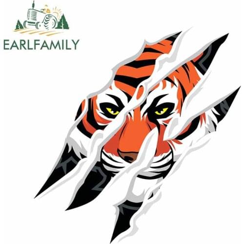 EARLFAMILY 13cm x 12.2cm for Paw Print Tiger Ferocious Windows Personality Anime Car Stickers Windshield Motorcycle Graphics