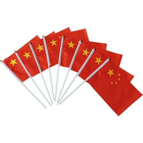 21*14cm CHINA National flag CHINESE flags hand waving flags With Plastic Flagpoles For Sports Activity home Decor 5pcs