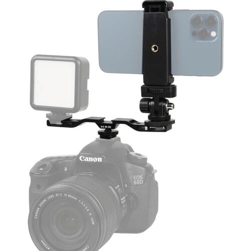 Cold Shoe Extension Bracket 3 Hot Shoe Mounts Bar with Phone Holder for for Smartphone DSLR Camera Flash LED Video Light Mic