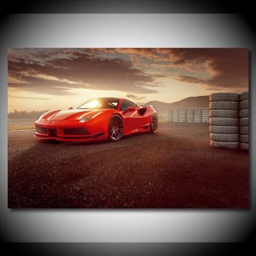 Ferraris Novitec Rosso 488 Red Car Sportscar Picture Wall Art Posters Canvas Printed For Living Room Decor