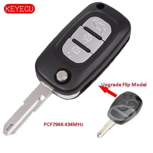Keyecu Flip Remote Key Fob 3 Button 434MHz PCF7946 for Renault Clio Kangoo Modus Master 2006-2012