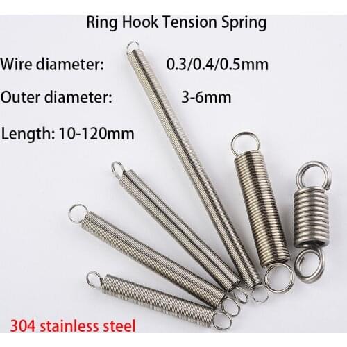 Ring Hook 304 Stainless Steel Tension Spring Extension Coil Spring Pullback Spring Wire Diameter 0.3/0.4/0.5mm