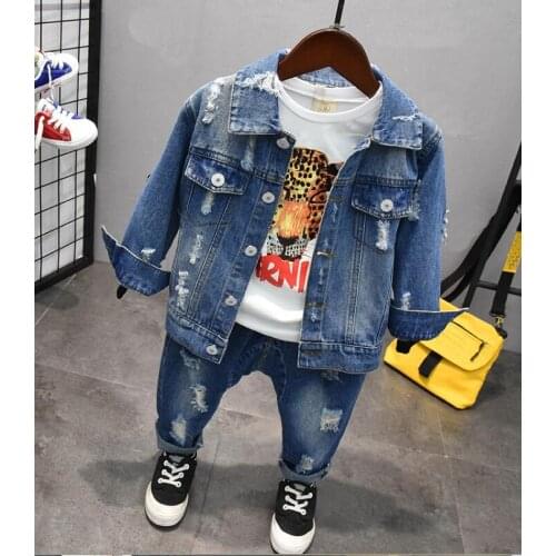 Toddler Kids Baby Boys Clothes Set baby boys Denim top + patchwork T-shirt + jeans Outfits Set Children Boy Clothes 2-6years