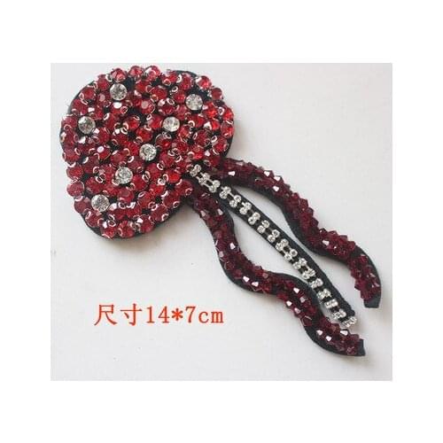 Red rhinestone bead crystal sequins patches for Clothing Collar Shoes Bags sew on accessories applique decoration patch Apparel