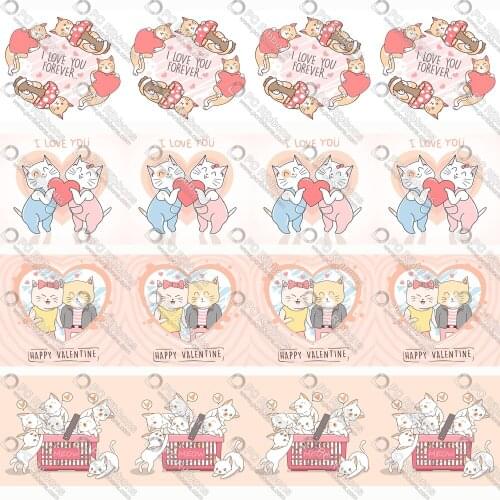 16-75MM Loving Cat Couple Printed Grosgrain Polyester Ribbon 50Yards Gift Wrapping Diy Bows Wedding Drections Ribbons