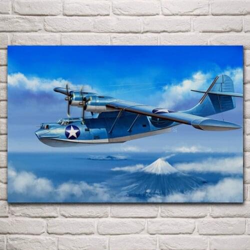 Flying boat aircraft marine bomber patrol artwork fabric posters on the wall picture home art living room decoration KN489