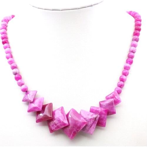 Cute/Romantic Rose Natural Stone Pendant Necklace Jades Beads Diagonal Square Rope Chain Womens Jewelry Gift 18inch Y1092