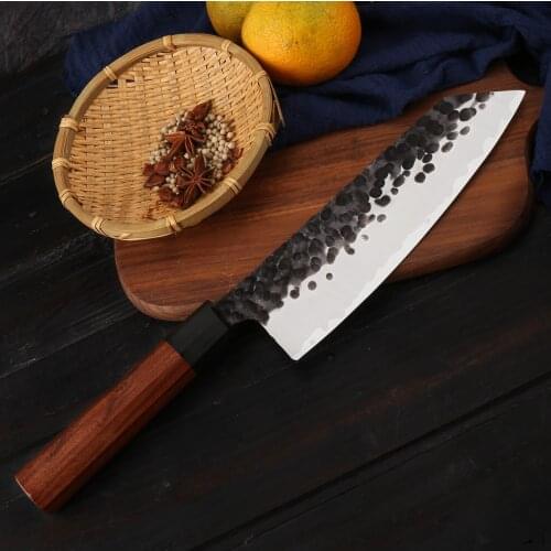 BIGSUNNY Cleaver Knife - Forged 8.3Inch Kitchen Nakiri Knife - 3 Layers 9CR18MOV Steel - Octagonal Rosewood Handle