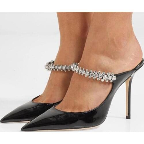 Moraima Snc Crystal Embellished High Heel Shoes Pointed Toe Black White Leather Party Wedding Shoe Woman Sexy Pumps