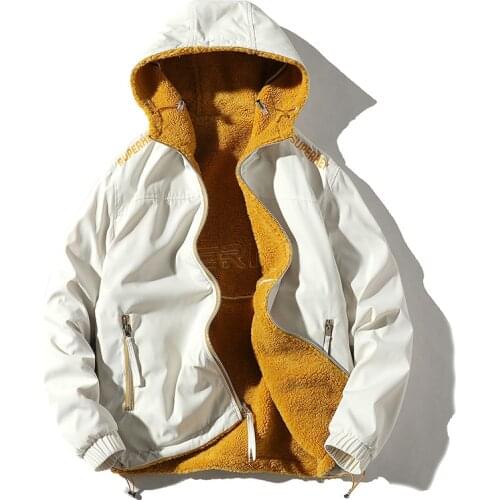 Mens Jacket Double-Sided Wear Lalambs wool Autumn Winter New Jacket Casual Warm Thick Parkas Coat Man Hooded Mens Clothing