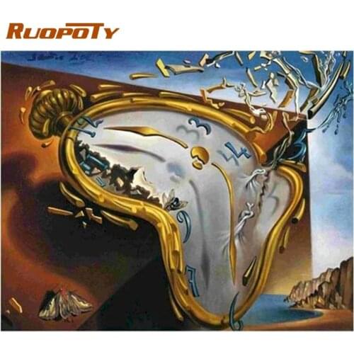 RUOPOTY DIY Gift Painting By Numbers For Adults Abstract Time Paints Kits Framed Wall Artcraft Oil Paints Wedding Room Decor Pic