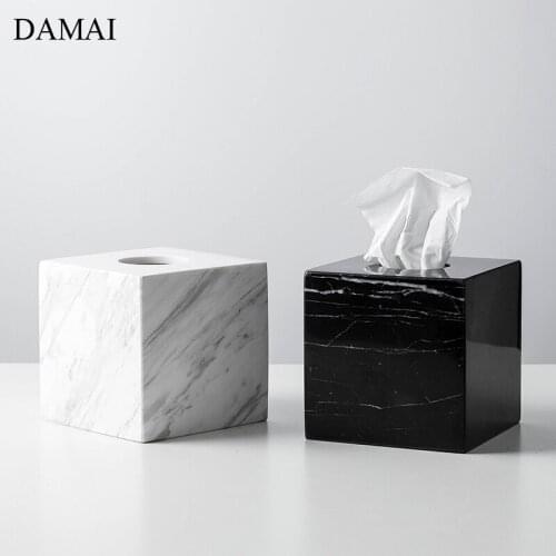 Natural Marble Tissue Box Cover Decorative Ceramic Car Tissue Holder Restaurant Napkins Storage Boxes Home Decoration Modern