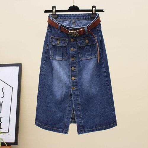 New 4XL Summer Style Women Skirts Plus Size Casual Loose Solid Single Button Pockets Jeans For Females Larger Denim Middle Skirt