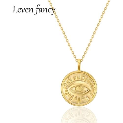 925 Sterling Silver Gold Turkish Eye Pendant Necklace Round Simple Coin Choker Short Chain Minimalist Necklace Lucky Jewelry