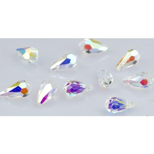 Briolette Pendant Waterdrop AB color crystal beads 6.5mm 10pcs Top quality Teardrop glass beads for jewelry making bracelet DIY