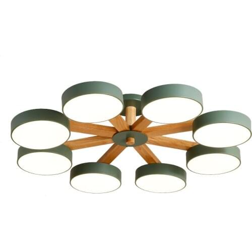 Nordic Solid Wooden Ceiling Chandeliers Surface Mounted With Iron Lampshade Ceiling Tree lamps Indoor Led Lustre Light Fixture
