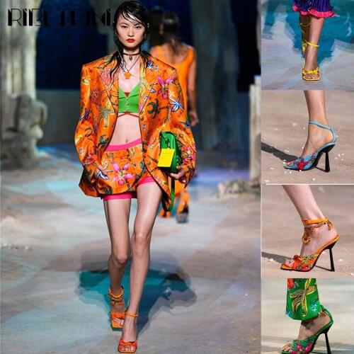 Genuine Leather Brand Luxury Designer Show Party Wedding Open Toe Gladiator Women Sandals Thin High Heels Summer Ladies Shoes