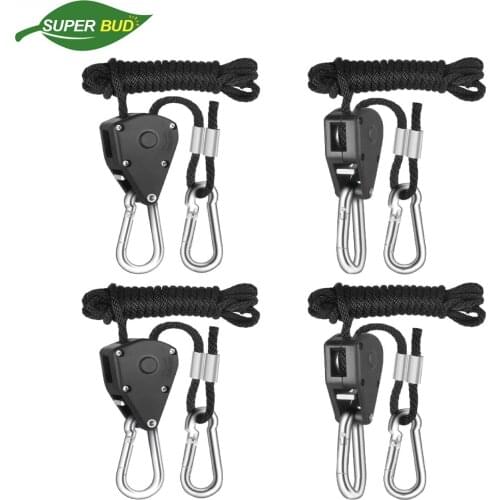 SUPERBUD 4pcs 1/8 Inch Heavy Duty Adjustable Grow Light Ratchet Rope Hanger Yoyo for Grow Light Fixtures Zinc Alloy Hook