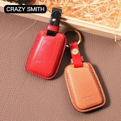 Crazy Smith Hand Sewing Smart Car Key Case Cover for Volkswagen Passat\Magotan\CC Vegetable Tanned Leather High Quality Gifts