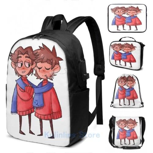 Funny Graphic print Eddsworld Paultryk Hugs USB Charge Backpack men School bags Women bag Travel laptop bag