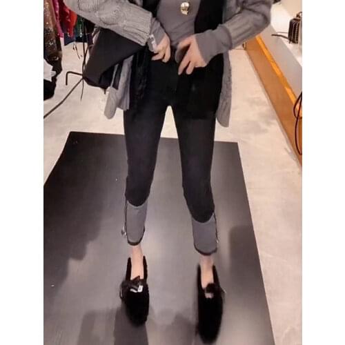 Woman Jeans Pants Stretch Autumn High Waist Color Stitching Zipper Straight-Leg Pants Pantalones Vaqueros Mujer