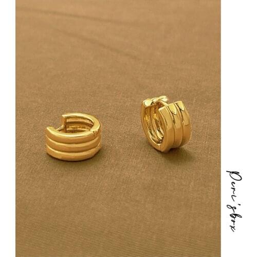 PerisBox Triple Rows Carving Textured Small Hoop Earrings Circle Huggies Geometric Earrings for Women Simple Minimalist Jewelry