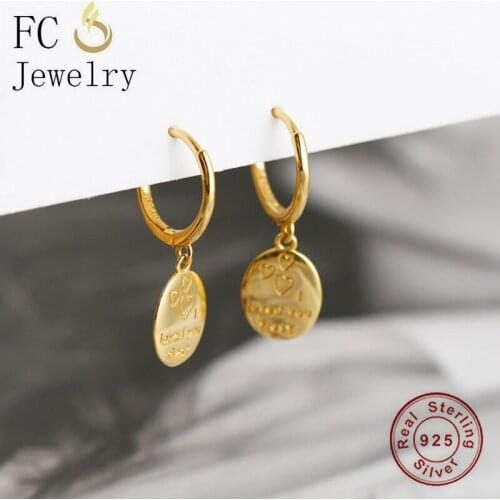 FC Jewelry 925 Sterling Silver Circle Opal Shape I Love You Piercing Stud Earring For Women Accessories Brincos 2020 Fashion