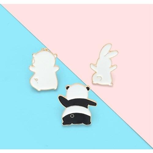 Animals Back Enamel Pins Custom Funny Cat Panda Rabbit Brooches Shirt Lapel Badge Bag Cartoon Jewelry Gift for Kids Friends