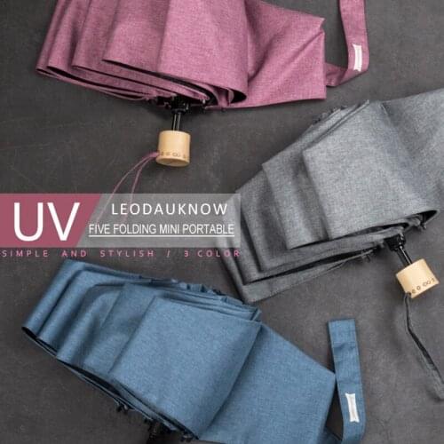 Leodauknow Five Folding Umbrella Sunscreen Bamboo Handle Portable Mini Umbrella Kids Parasol Sun Umbrellas Anti UV Windproof