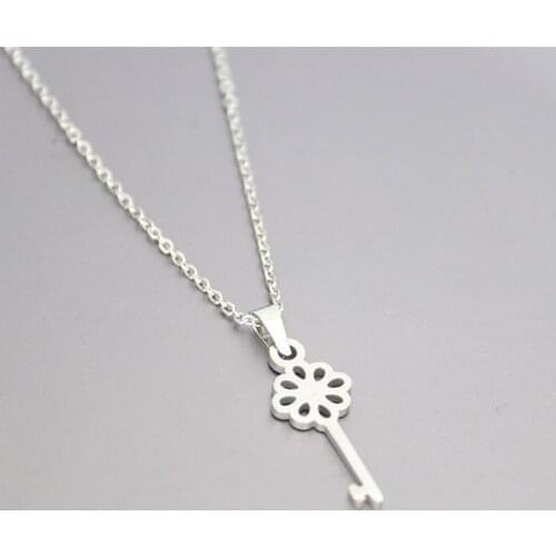1pc New Arrival Cute Key Pendant Necklace Stainless Steel Charms Lock Opener Shaped Necklaces Women Men Geeks Fashion Jewelry