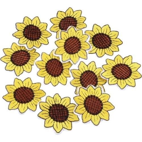 10pcs 5cm Embroidered Sunflower Patches Iron On Flower Stickers DIY Iron On Jeans Coats Bagde Sewing Fabric Appliques Wholesale